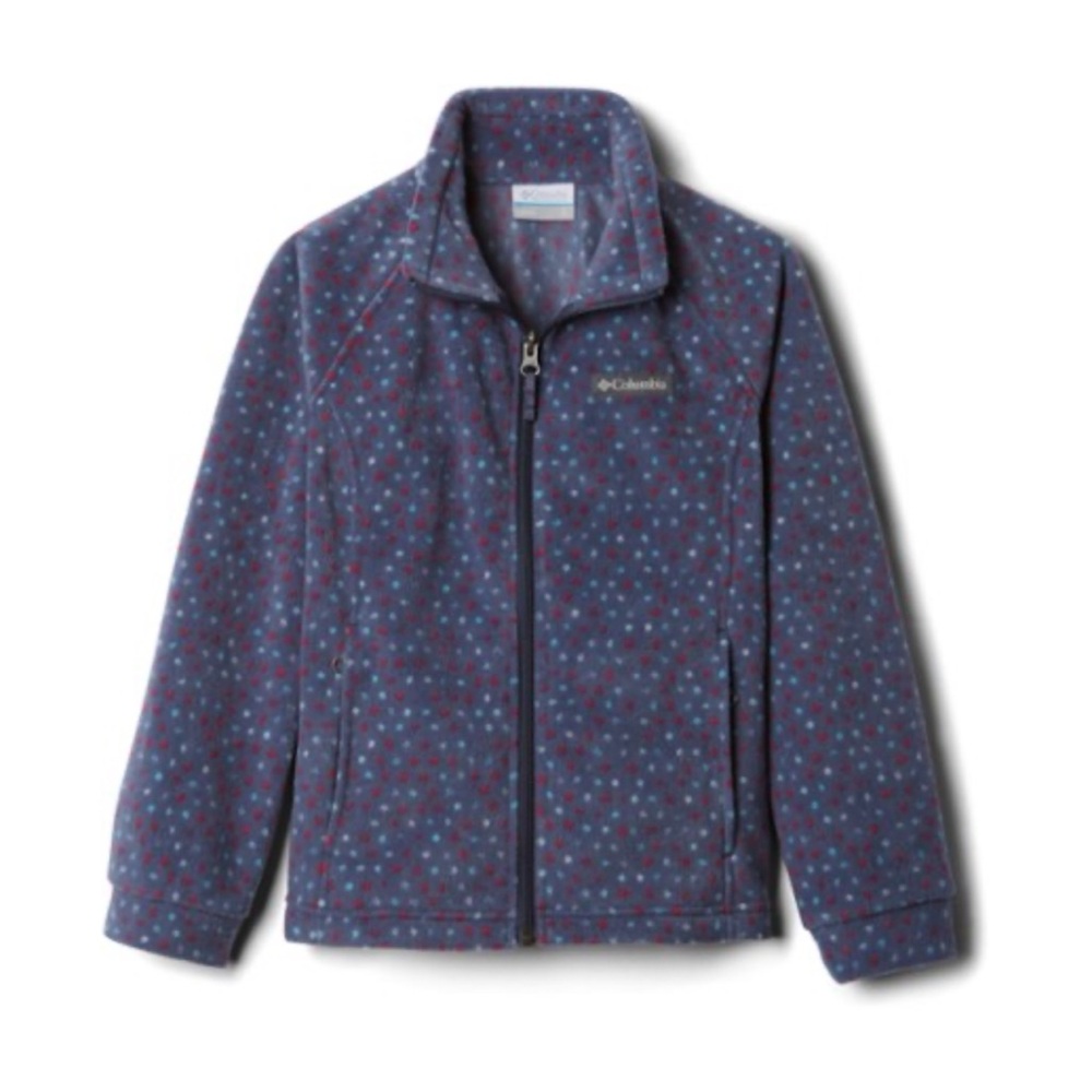 Columbia Blue Purple Heart Polka Dot Benton Springs Fleece Jacket Girls 14/16